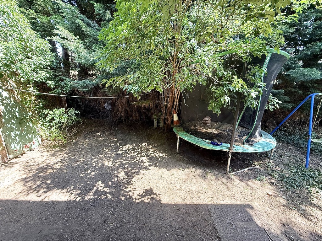 Lot: 99 - THREE-BEDROOM END-TERRACE HOUSE IN NEED OF MODERNISATION - Garden from exiting the back door